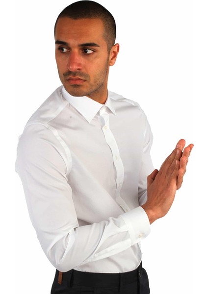 Beyaz Erkek Slim Fit Poplin Gömlek-DU1999011011A fiyatları