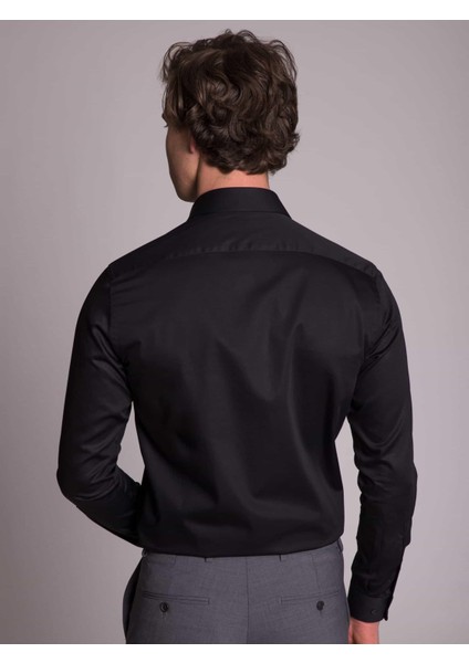 Siyah Erkek Slim Fit Düz Gömlek-DU1999011015A fiyatları