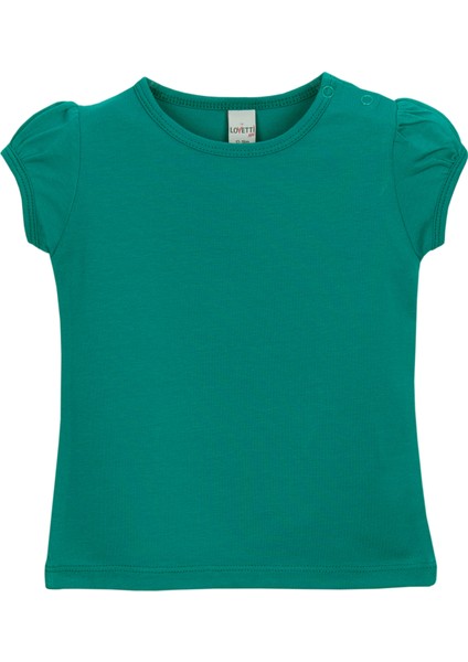 Koyu Yeşil Basic Kız Bebek Çıtçıtlı Sıfır Yaka Karpuz Kol Tişört