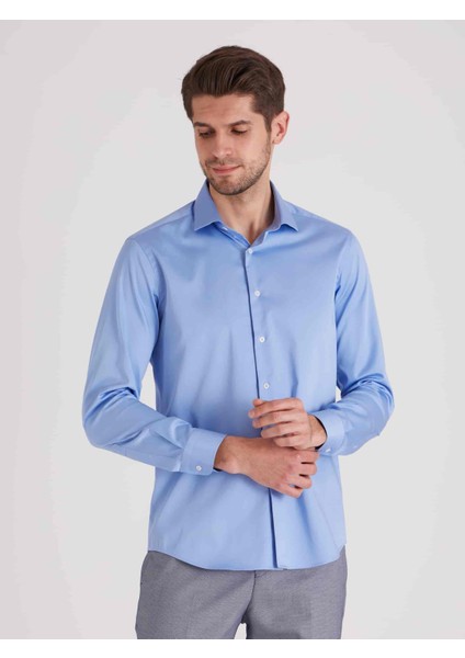 Koyu Mavi Erkek Slim Fit Düz Gömlek-DU2999011001A