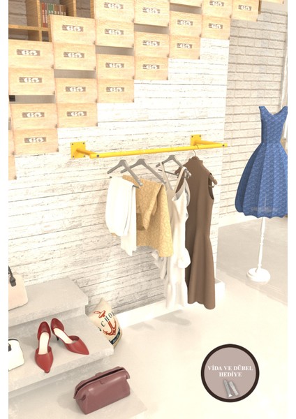 Duvara Monte Askılık Elbise Askılığı Konfeksiyon Askısı Kıyafet Askılığı - Gold