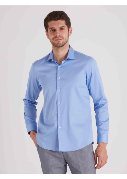 Koyu Mavi Erkek Slim Fit Düz Gömlek-DU2999011001A indirimleri