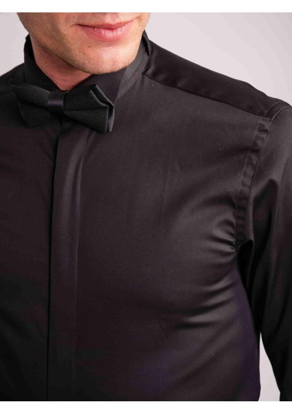 Siyah Erkek Slim Fit Düz Gömlek-DU3202014004 fiyatları