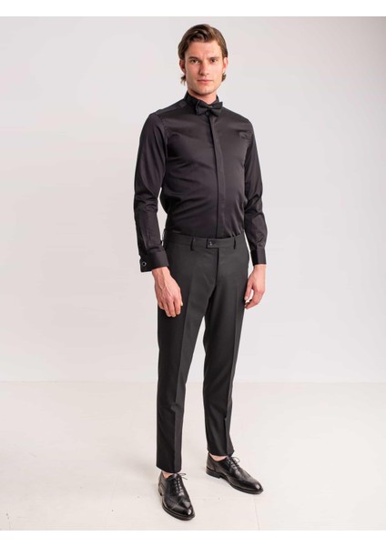 Siyah Erkek Slim Fit Düz Gömlek-DU3202014004 modelleri