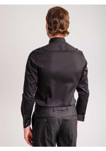 Siyah Erkek Slim Fit Düz Gömlek-DU3202014004 fırsatları