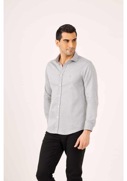 Koyu Gri Erkek Slim Fit Yarım İtalyan Yaka Uzun Kol Gömlek fiyatları