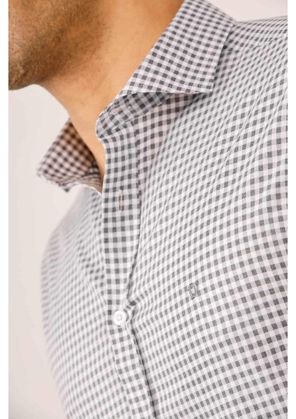 Koyu Gri Erkek Slim Fit Yarım İtalyan Yaka Uzun Kol Gömlek fırsatları