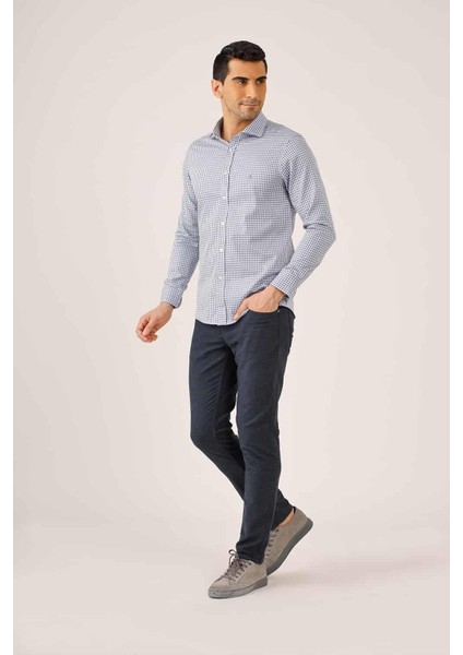 Koyu Mavi Erkek Slim Fit Yarım İtalyan Yaka Uzun Kol Gömlek modelleri