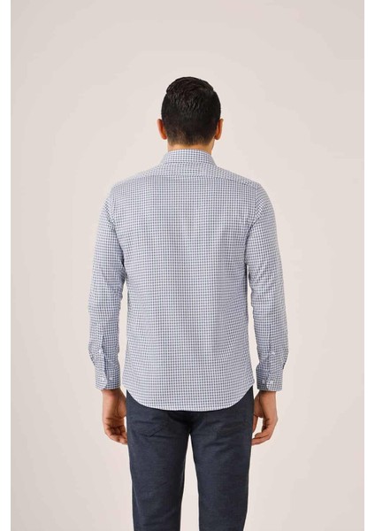 Koyu Mavi Erkek Slim Fit Yarım İtalyan Yaka Uzun Kol Gömlek fırsatları