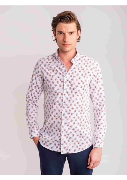 Nar Çiçeği Erkek Slim Fit Brent Düğmeli Yaka Uzun Kol Gömlek