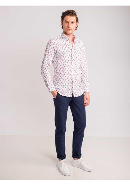 Nar Çiçeği Erkek Slim Fit Brent Düğmeli Yaka Uzun Kol Gömlek modelleri
