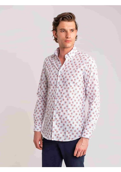 Nar Çiçeği Erkek Slim Fit Brent Düğmeli Yaka Uzun Kol Gömlek fırsatları