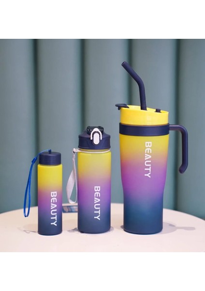 3'lü Stanlay Tarzı Çift Ağızlı 300ML ,800 Ml, 1200ML Motivasyon Matara Seti