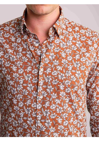 Kahve Erkek Slim Fit Brent Alttan Düğmeli Yaka Uzun Kol Gömlek fiyatları