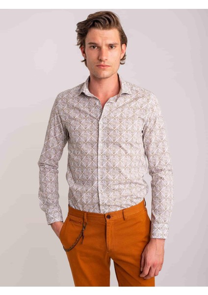 Yeşil Erkek Slim Fit Paul Yaka Uzun Kol Gömlek