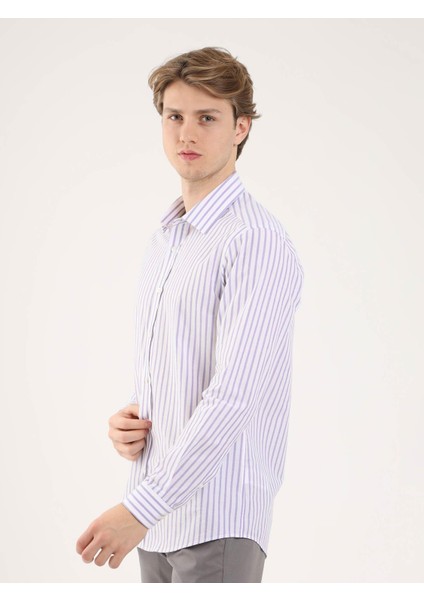Lila Erkek Slim Fit Brent Yaka Uzun Kol Gömlek fiyatları