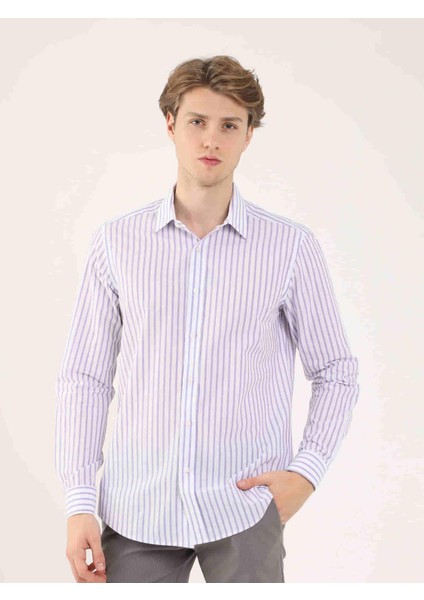 Lila Erkek Slim Fit Brent Yaka Uzun Kol Gömlek modelleri