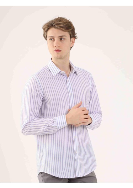 Lila Erkek Slim Fit Brent Yaka Uzun Kol Gömlek fırsatları