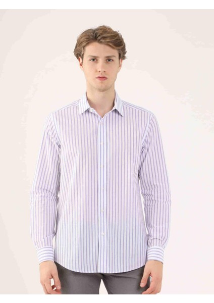 Lila Erkek Slim Fit Brent Yaka Uzun Kol Gömlek indirimleri