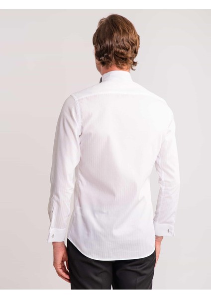 Beyaz Erkek Slim Fit Çizgili Ata Yaka Uzun Kol Gömlek indirimleri