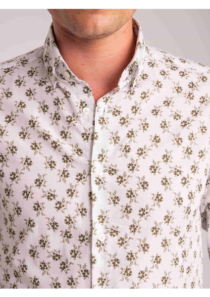 Haki Erkek Slim Fit Brent Düğmeli Yaka Uzun Kol Gömlek fiyatları