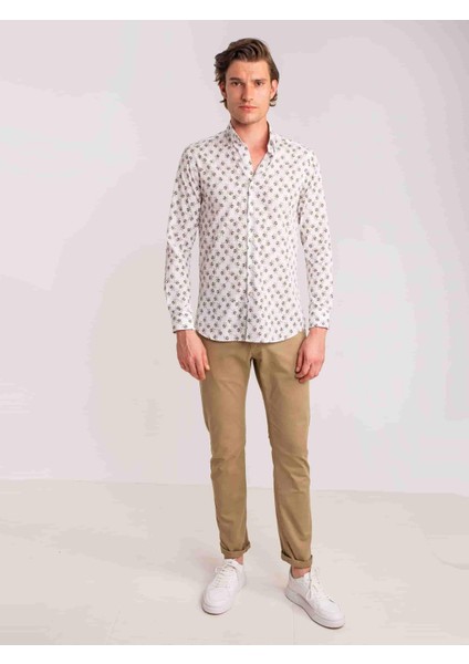 Haki Erkek Slim Fit Brent Düğmeli Yaka Uzun Kol Gömlek modelleri