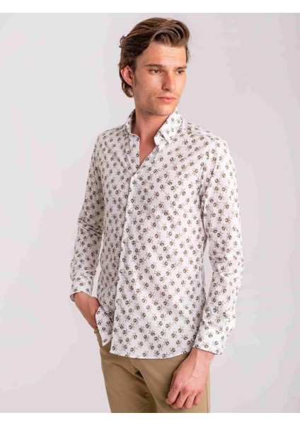 Haki Erkek Slim Fit Brent Düğmeli Yaka Uzun Kol Gömlek fırsatları