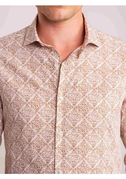 Kahve Erkek Slim Fit Paul Yaka Uzun Kol Gömlek fiyatları