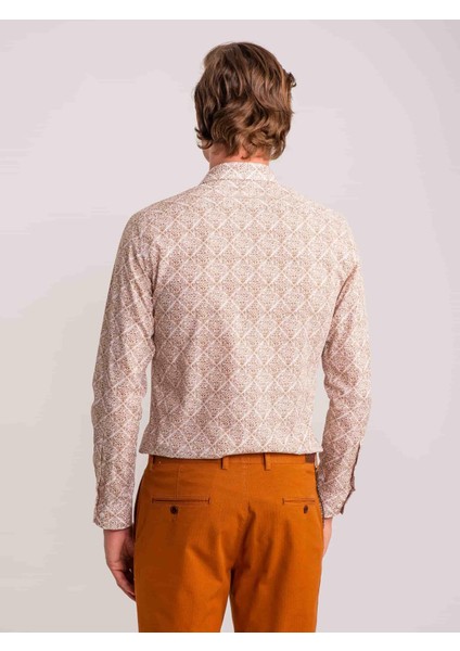 Kahve Erkek Slim Fit Paul Yaka Uzun Kol Gömlek fırsatları