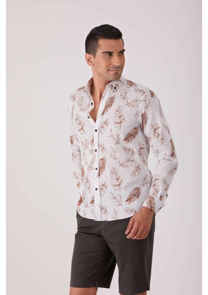 Kahve Erkek Regular Fit Brent Düğmeli Yaka Uzun Kol Gömlek fiyatları