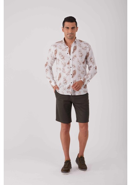 Kahve Erkek Regular Fit Brent Düğmeli Yaka Uzun Kol Gömlek modelleri