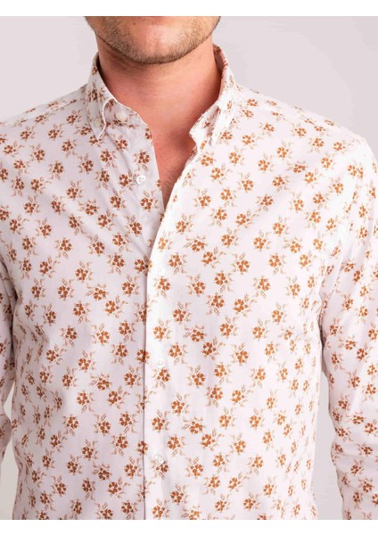 Kahve Erkek Slim Fit Brent Düğmeli Yaka Gömlek fiyatları