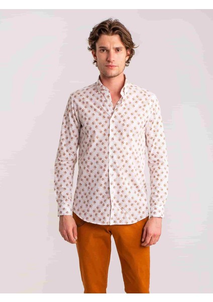 Kahve Erkek Slim Fit Brent Düğmeli Yaka Gömlek modelleri