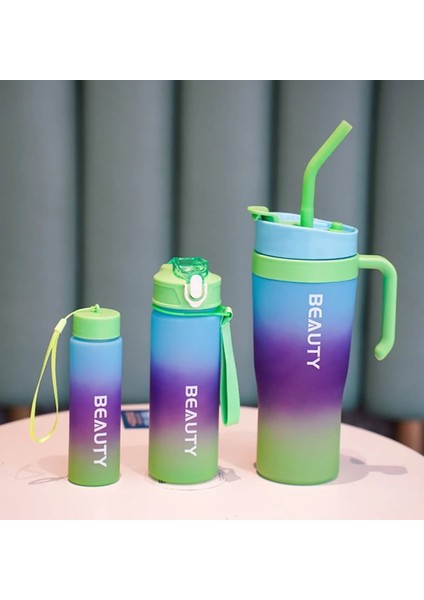 3'lü Stanlay Tarzı Çift Ağızlı 300ML ,800 Ml, 1200ML Motivasyon Matara Seti