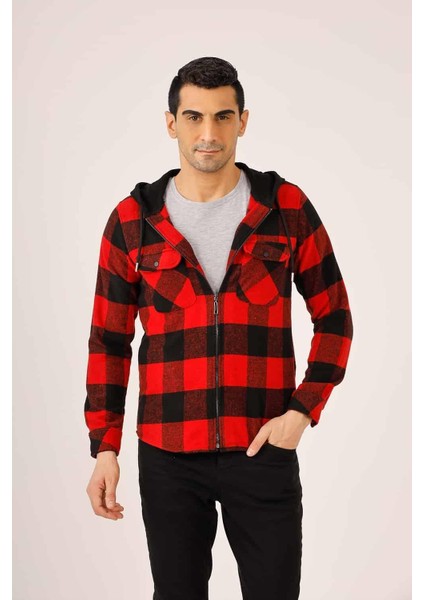 Kırmızı Erkek Regular Fit Kapüşonlu Oduncu Gömlek fiyatları