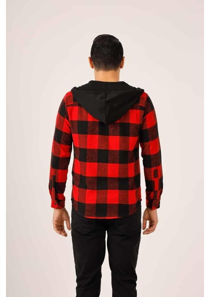 Kırmızı Erkek Regular Fit Kapüşonlu Oduncu Gömlek indirimleri