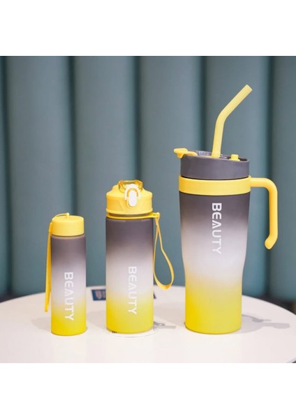 3'lü Stanlay Tarzı Çift Ağızlı 300ML ,800 Ml, 1200ML Motivasyon Matara Seti