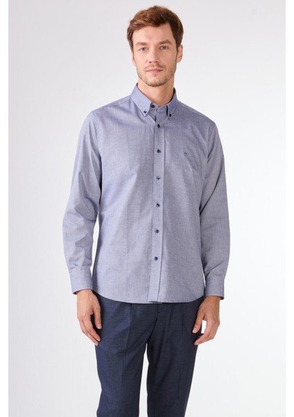 Lacivert Erkek Regular Fit Brent Düğmeli Yaka Uzun Kol Gömlek