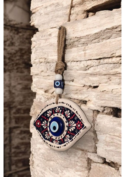 Nazar Boncuklu Seramik Göz Figürlü Dekoratif Süs 11X16 cm