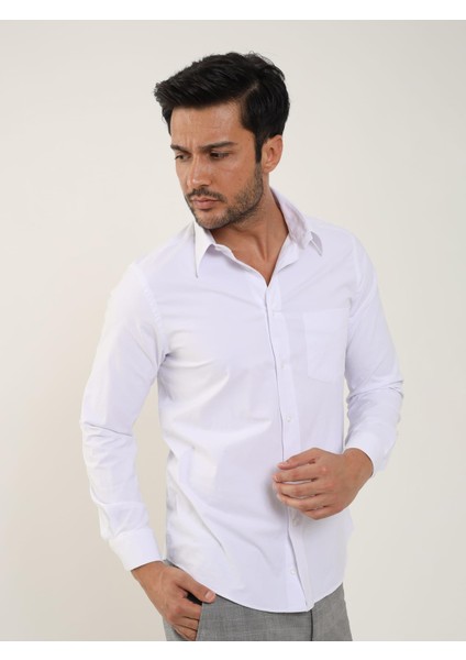 Beyaz Erkek Regular Fit Brent Yaka Uzun Kol Gömlek fiyatları