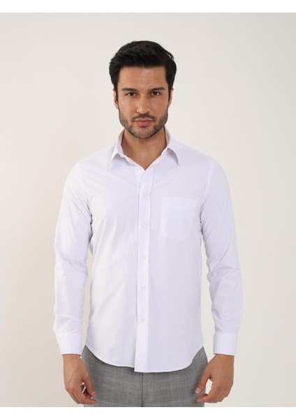 Beyaz Erkek Regular Fit Brent Yaka Uzun Kol Gömlek modelleri