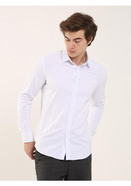 Beyaz Erkek Slim Fit Düz Klasik Yaka Uzun Kol Gömlek modelleri