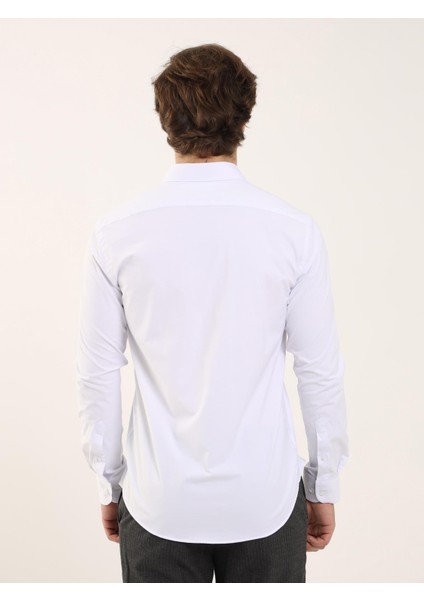 Beyaz Erkek Slim Fit Düz Klasik Yaka Uzun Kol Gömlek indirimleri