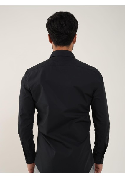 Slim Fit Gömlek Yaka Siyah Erkek Gömlek DU1999011029 fırsatları