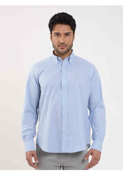 Regular Fit Düğmeli Yaka Mavi Erkek Gömlek DU1234013010 fiyatları