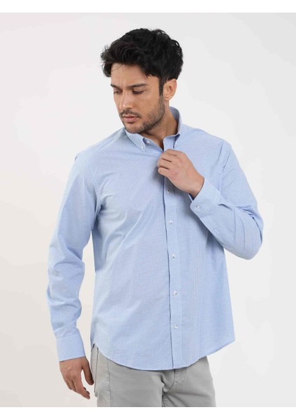 Regular Fit Düğmeli Yaka Mavi Erkek Gömlek DU1234013010 fırsatları