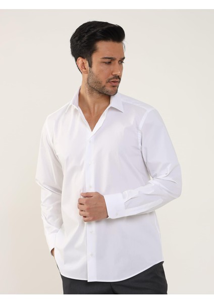 Regular Fit Düz Yaka Düz Beyaz Erkek Gömlek DU1999011036 fiyatları