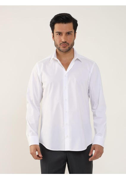 Regular Fit Düz Yaka Düz Beyaz Erkek Gömlek DU1999011036 modelleri