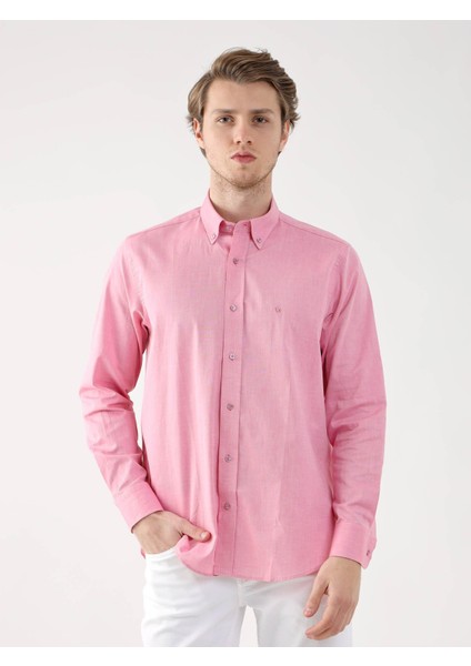 Pembe Erkek Regular Fit Brent Düğmeli Yaka Uzun Kol Gömlek
