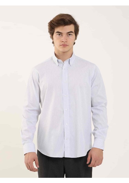 Lacivert Erkek Regular Fit Düğmeli Yaka Uzun Kol Gömlek - 97936